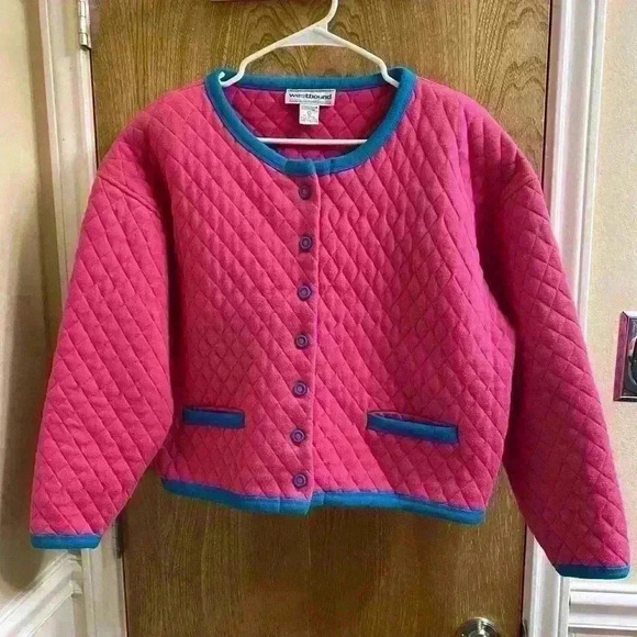 Westbound Sport Vintage 80s Quilted Pink and Blue Coat Size Large Crop - Picture 1 of 5
